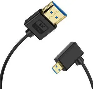 AOMOPROING 1ft Micro HDMI to HDMI Silicone Cable, OD 3.8mm Ultra Thin HDMI 2.1 Cord, Right Angle Micro HDMI Male to Straight HDMI Male 48Gbps Ultra High Speed Cable, 10K@96Hz, 8K@60Hz, Dynamic HDR