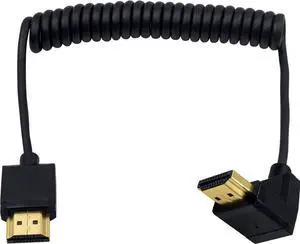 AOMOPROING Left Angle Coiled HDMI Cable 4FT/1.2M, Extreme Thin 90 Degree HDMI Male to Male Coiled Cable for 3D and 4K@60hz Ultra HD TV Stick for PS5, Blu-ray, Roku TV, Xbox Series X/S