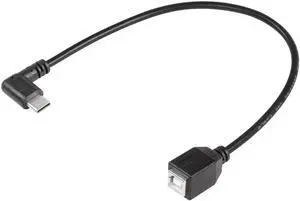 Aomoproing USB C Printer Cable, USB C to USB B Printer Cable, USB B 2.0 Female to USB C Male 90 Degree Printer Cable for Printers,Scanner,MIDI Controller DJ Controller(I 0.3M)