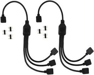 2 Pack 5V 3-Pin RGB 3-Way Female to x Female RBW LED Strip Splitter Cable,3 Port AURA RGB Lighting Hub w/ Gender Changer Adapter - 1 Foot
