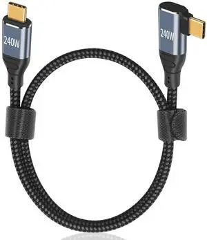 Aomoproing 240W USB C to USB C Cable 1.5ft, Short Type C 90 Degree Charging Cable, Nylon Braided PD 3.1 Right Angle Fast Charger Cord Compatible for MacBook Pro, iPad Pro