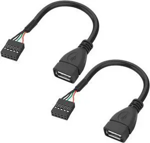 Aomoproing USB 2.0 Female to Motherboard 9 Pin Header Adapter Cable USB Type A Port to Dupont 5 Pin Female Mainboard Data Cable Cord -10CM/3.9IN 2Pcs