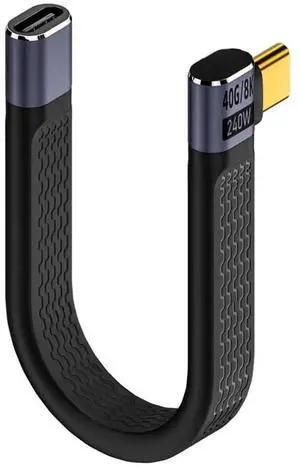 Aomoproing 40Gbps USB Type C Cable, Straight Female to 90 Degree Left & Right Angle Male USB C Cable, 240W PD QC Cord for Thunderbolt 4/3, 8K@60Hz, 0.39ft