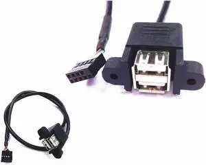Aomoproing 50cm Dual USB 2.0 A female panel mount - 10P 0.1" header motherboard cable