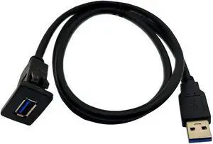 Aomoproing Square USB 3.0 Flush Mount Cable, USB 3.0 Male to Female Flush Panel Mount Extension Cable for Car, Boat and Motorcycle Dashboard 1M/3ft