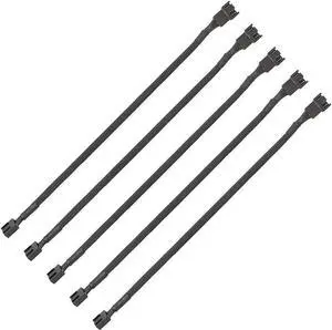 Aomoproing  PWM Fan Extension Cable - 10.5 inch PC Fan Extension Cable Compatible with ATX Case 3 Pin & 4 Pin Cooling Fans. Durable Black Nylon Braided Case Fan Extension Cable (5 Pack)