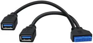 Aomoproing 2 Port USB 3.0 Female to Motherboard 19/20pin Y Splitter Cable USB 3.0 Front Panel Cable (1FT)
