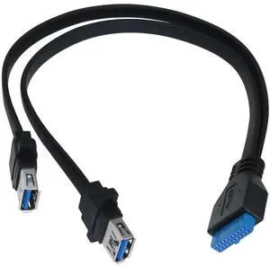 Aomoproing Dual Port USB 3.0 to 19pin Adapter Motherboard 19pin to Dual USB3.0 Extension Cable Length 0cm/11.81in Box Front Panel Cable