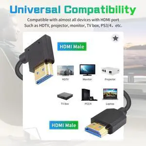 8K Right Angle HDMI Cable 1FT-4FT, Coiled HDMI Cable 48Gbps, Extreme Thin HDMI Male to Male Coiled Cable Support Dynamic HDR, Has 8K@60Hz Resolution Backward Compatible 4K Ultra HD, 1080p, 3D