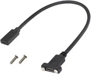 Aomoproing 3.1Type C to USB C Panel Mount Screw Cable Gen 2 (3A) USB 3.1 Type C Female to Female Panel Mount Cable, Supports Charging,Data,Audio,Video Cable for Laptop,Tablet,Mobile Phone(0.3M/1ft)