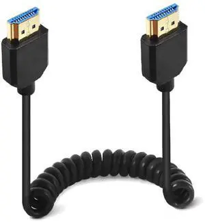 AOMOPROING 4ft HDMI 8K@60HZ Coiled Cable, Straight HDMI 2.1 Male to Male Adapter Shield Spiral Spring Cord, 48Gbps High Speed