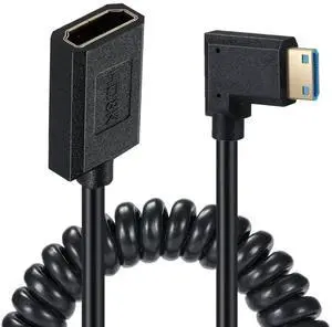 AOMOPROING Mini HDMI to HDMI Coiled Cable, 90 Degree Angle High Speed 48Gbps 8K@60Hz 4K@120Hz for Camcorder, HD TV, PC and More 1.2M/4FT