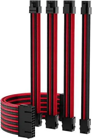 Aomoproing   Power Supply Sleeved Cable, Extension PC Kit, 18AWG 24Pin ATX / 8 (4+4) Pin EPS / 8 (6+2) Pin PCI-E Power Supply PSU Cable with Combs, 30CM Black & Red