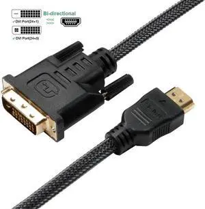 AOMOPROING Bidirectional HDMI to DVI Cable 6FT, HDMI to DVI-D(24+1) or DVI to HDMI Male Adapter Cord 6' Compatible for Raspberry Pi, Roku, Xbox One, PS4 PS3, Graphics Card-Braided (Bi-Directional)