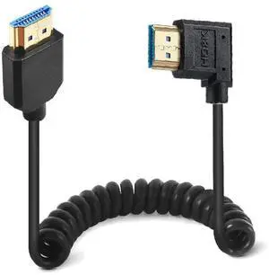 AOMOPROING 4ft HDMI 8K@60Hz Coiled Cable, 90 Degree Left Angle HDMI 2.1 Male to Male Adapter Shield Spring Spiral Cord, Ultra HD