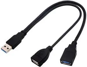 Aomoproing USB 3.0 A Y Splitter Cable, USB 3.0 A Male to Dual USB 3.0 A Female + USB 2.0 A Female Extra Power Charging & Data Transfer Dual USB Y Splitter Cable (30cm/12inch-M/Dual F)