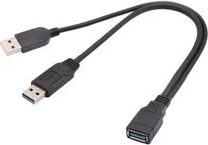 Aomoproing USB A 3.0 Y Splitter Cable, USB 3.0 A Female to Dual USB 3.0 A Male + USB 2.0 A Male Extra Power Charging & Data Transfer Dual USB Y Splitter Cable (30cm-F/Dual M)