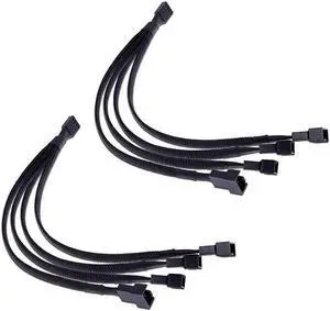PWM Fan Splitter Cable 4 Pin Black Sleeved Case Fan Splitter Cable 1 to 4 Converter Braided Y Splitter Computer PC Fan Extension Power Cable 105 Inches 2 Pack