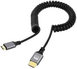 AOMOPROING Mini HDMI 2.0 Male to HDMI Male 4K 60hz Stretch Coiled Cable Straight Connector for HDTV Computer Laptop Monitor