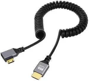 AOMOPROING Mini HDMI 2.0 Male to HDMI Male 4K 60hz Stretch Coiled Cable Left Angled 90 Degree for HDTV Computer Laptop Monitor