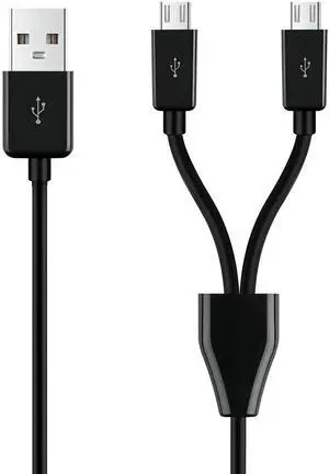 Aomoproing 2 in 1 USB A to Dual Micro USB Charging & Sync Adapter Cable - 0.2m, Black