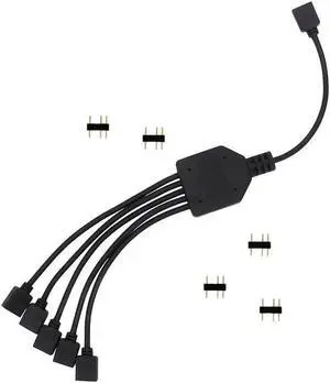 2 Pack 1-to-5 3 Pins Addressable RGB Splitter Y Cable,LED Strip RGB Case Fans 5 Way RGB Hub Compatible with ASUS Aura Sync / Gigabyte RGB Fusion / MSI Mystic Light and w/ 5V 3pin RGB Header- 1 Foot