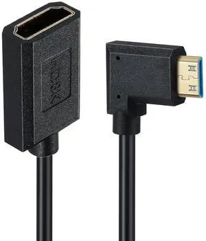 AOMOPROINGMini HDMI to HDMI Coiled Cable, 90 Degree Angle High Speed Mini HDMI Male to HDMI 2.1 Female Spiral Adapter Cord 8K 60hz 4K 120Hz for Camcorder, HD TV, PC and More (mini HDMI Left Angle) 4FT