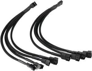 PWM Fan Splitter , 4 pin Adapter Cable Sleeved Braided Y Splitter for Desktop Computer CPU Fan Splitter PC 4 Pin Fan Extension Power Cable 1 to 4 Converter 10 inches (2 Pack)