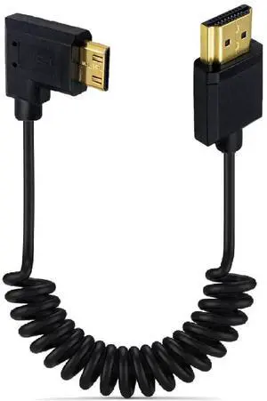 AOMOPROING 3.9 Feet Mini HDMI to HDMI 4K@60Hz Coiled Cable, Right Angle Mini HDMI 2.0 Male to HDMI 2.0 Male High Definition Adapter Converter Spiral Spring Cord, 18Gbps High Speed