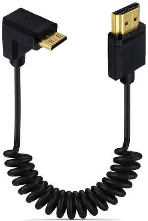 AOMOPROING 3.9 Feet Mini HDMI to HDMI 4K@60Hz Coiled Cable, Upward Angle Mini HDMI 2.0 Male to HDMI 2.0 Male High Definition Adapter Converter Spiral Spring Cord, 18Gbps High Speed