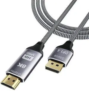 AOMOPROING DisplayPort 1.4 to HDMI 2.1 8K Cable 2 m Converter 8K @ 30Hz 4K @ 120Hz Directional Compatible with DisplayPort PC and HDMI Displays