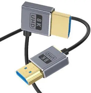 AOMOPROING 1ft 8K@60Hz HDMI Cable, OD 2.5mm Ultra-Thin HDMI 2.1 Version UHD Cord, 48Gbps HDMI Left Angle Male to Straight Male Coaxial Cable for GH5S, PS5, Xbox One, HDTV, Dynamic HDR,eARC