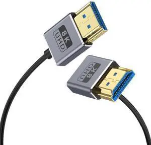 AOMOPROING 1ft 8K@60Hz HDMI Cable, OD 2.5mm Ultra-Thin HDMI 2.1 Version UHD Cord, 48Gbps HDMI Down Angle Male to Straight Male Coaxial Cable for GH5S, PS5, Xbox One, HDTV, Dynamic HDR,eARC