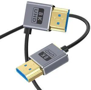AOMOPROING 1ft 8K@60Hz HDMI Cable, OD 2.5mm Ultra-Thin HDMI 2.1 Version UHD Cord, 48Gbps HDMI Right Angle Male to Straight Male Coaxial Cable for GH5S, PS5, Xbox One, HDTV, Dynamic HDR,eARC