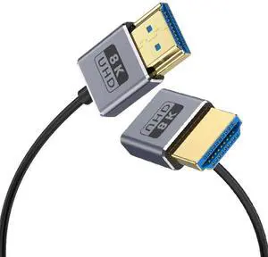 AOMOPROING 1ft 8K@60Hz HDMI Cable, OD 2.5mm Ultra-Thin HDMI 2.1 Version UHD Cord, 48Gbps HDMI Upward Angle Male to Straight Male Coaxial Cable for GH5S, PS5, Xbox One, HDTV, Dynamic HDR,eARC
