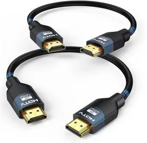8K HDMI 2.1 Cable 0.5FT6Inch2-Pack, Ultra High Speed 48Gbps HDMI Braided Cord, Support HDR10+, eARC, SBTM, QMS, CEC, HDCP 2.3 for TV, Monitor, PC, Laptop, HDMI Switch, HDMI Splitter, KVM, Projector