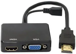 AOMOPROING HDMI to VGA & HDMI Female Splitter with Audio Video Cable Converter Adapter for HDTV PC Monitor