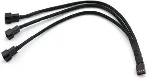 Aomoproing  4Pin 1 to 3 Ways PWM Fan Splitter Cable Black Sleeved Fan Power Extension Cable 4Pin Female to 3X 4Pin Male 27cm/10.5 inches