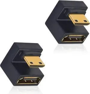 AOMOPROING 180 Degree Mini HDMI to HDMI Adapter (Down Angle) 8K@60Hz, 4K @60Hz, 48Gbps, U-Shaped Extension Adapter Converter for Portable Display Monitor Accessories 2 Pack