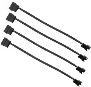 Aomoproing  4Pcs 4 Pin PWM Fan Splitter Adapter Cable, 4pin MOL-ex Fan Splitter Cable Extension Power Cable 1 to 1 12v Black Sleeved Braided Computer PC Case Cooler Fan Power Splitter Adapter Cable