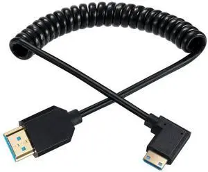 AOMOPROING Mini HDMI to HDMI Coiled Cable, 90 Degree Angle 8K Mini HDMI Male to HDMI Male Spring Cord 2.1V 8K@60Hz 4K@120Hz for Tablet Graphics/Video Card, Laptop, and More (1.2M/4FT) (Right Angle)