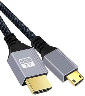 AOMOPROING Mini HDMI to HDMI Cable 6.6FT,for HDTV, Tablet, Camera and Camcorder [Aluminum Shell, Nylon Braided] (4K 60Hz) High Speed HDMI to Mini HDMI Male Bi-Directional 2.0 Cord