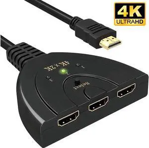 HDMI Switch, 4K HDMI Splitter 3 in 1 Out, 3-Port HDMI Switcher Selector with Pigtail HDMI Cable,Supports Full HD 4K 1080P 3D Player, HDMI Hub Compatible with Fire Stick,HDTV,PS4 Game Consoles