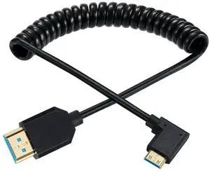 AOMOPROING Mini HDMI to HDMI Coiled Cable, 90 Degree Angle 8K Mini HDMI Male to HDMI Male Spring Cord 2.1V 8K@60Hz 4K@120Hz for Tablet Graphics/Video Card, Laptop, and More (1.2M/4FT) (Left Angle)