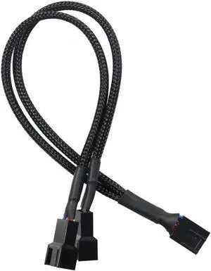 Aomoproing  PWM Fan Splitter Cable 1 to 2 Converter, All Black Sleeved Case Fan Splitter Cable, Case Fan Power Duplicator Converter, Dual Case Fan Power Adapter, Case Fan Y Cable, 10.6 inch