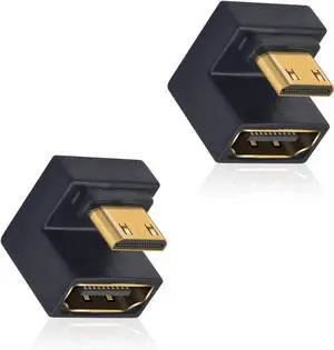 AOMOPROING 180 Degree Mini HDMI to HDMI Adapter (Down Angle) 8K@60Hz, 4K @60Hz, 48Gbps, U-Shaped Extension Adapter Converter for Portable Display Monitor Accessories 2 Pack