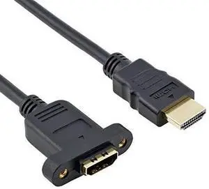 AOMOPROING Panel Mount HDMI Extension Cable High Speed HDMI Male to Female Extension Cable with Screw Nut Support 4K Resolution for Blu Ray Player, 3D TV, Roku, Xbox360,Black (3.3FT/1M)