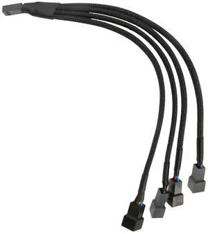 4 Pin PWM 1 to 4 Fan Splitter Cable, Black Sleeved Case Fan Braided Adapter Cable Converter Y Splitter for Computer PC CPU Cooling Fan ATX Case 4-Pin/3-Pin Extension Power Cable 10 Inches