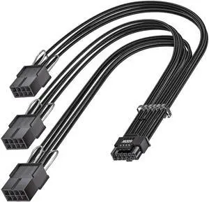 Aomoproing   16pin GPU Cable to 3X 8 pin PCIe Extension -30cm PCI-e 5.0 (12+4) 12VHPWR Adapter Cable for GPU RTX 5080 5070 5070Ti 3090Ti 4070Ti 4080 4090, 12V-2x6 Male to Female Sleeved Extender Cord