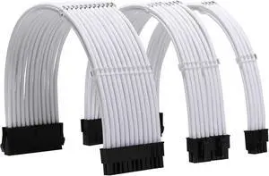 AOMOPROING Sleeve Extension Power Supply Cable Kit 18AWG ATX 24P+ EPS 8-P+PCI-E8-P with Combs for PSU to Motherboard/GPU (White)